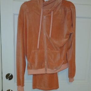 Plush Zip Hooded 2 Piece Set in A Pink Peach